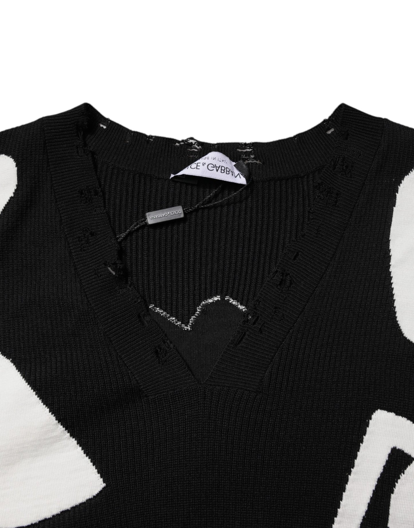 Black Hearts Silk Crew Neck Pullover Sweater