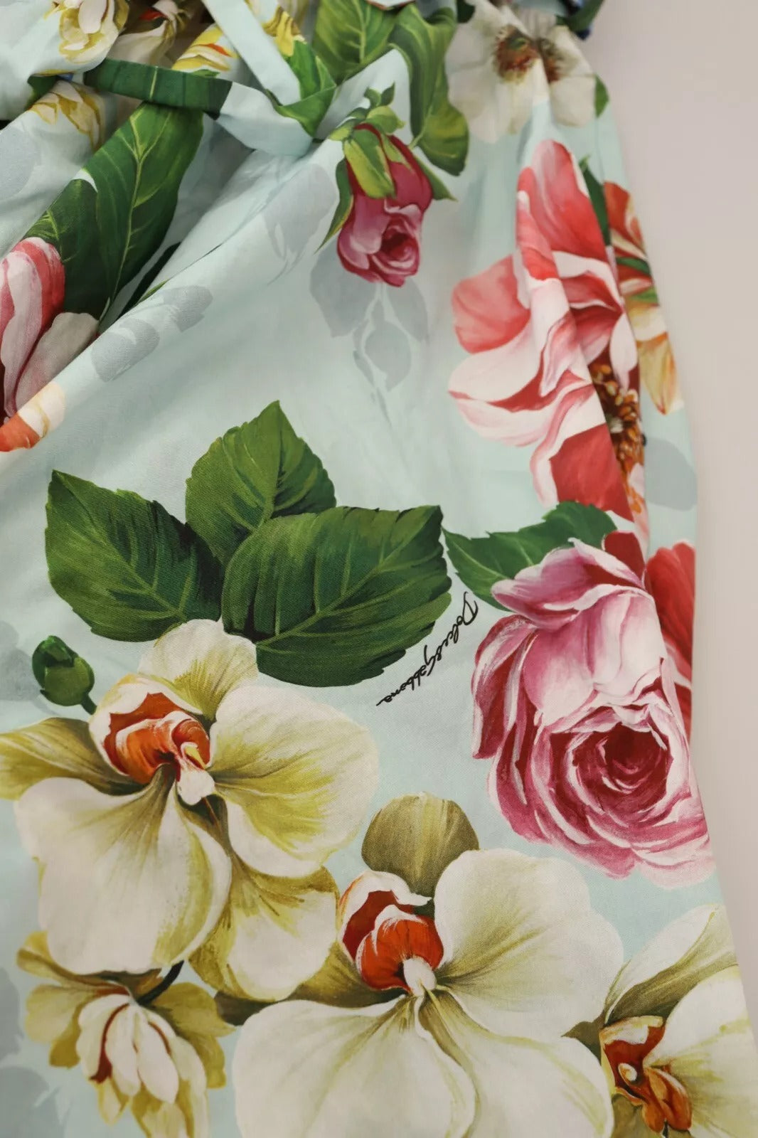 Green Floral Short Sleeves Cotton V-neck Dress