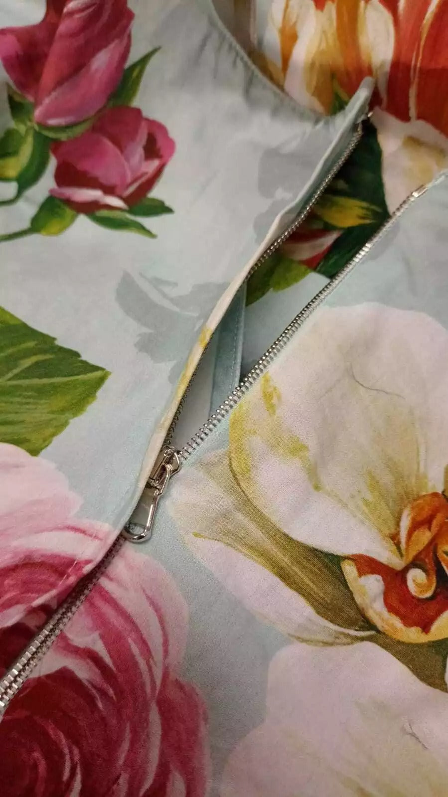 Green Floral Short Sleeves Cotton V-neck Dress