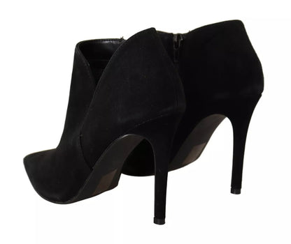 Black Suede Leather Stiletto Heels Boots Shoes