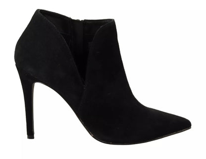 Black Suede Leather Stiletto Heels Boots Shoes