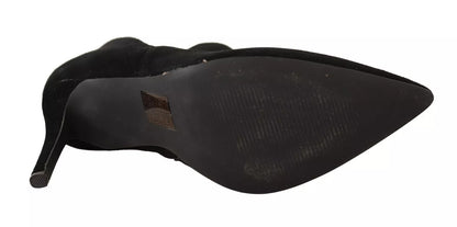 Black Suede Leather Stiletto Heels Boots Shoes