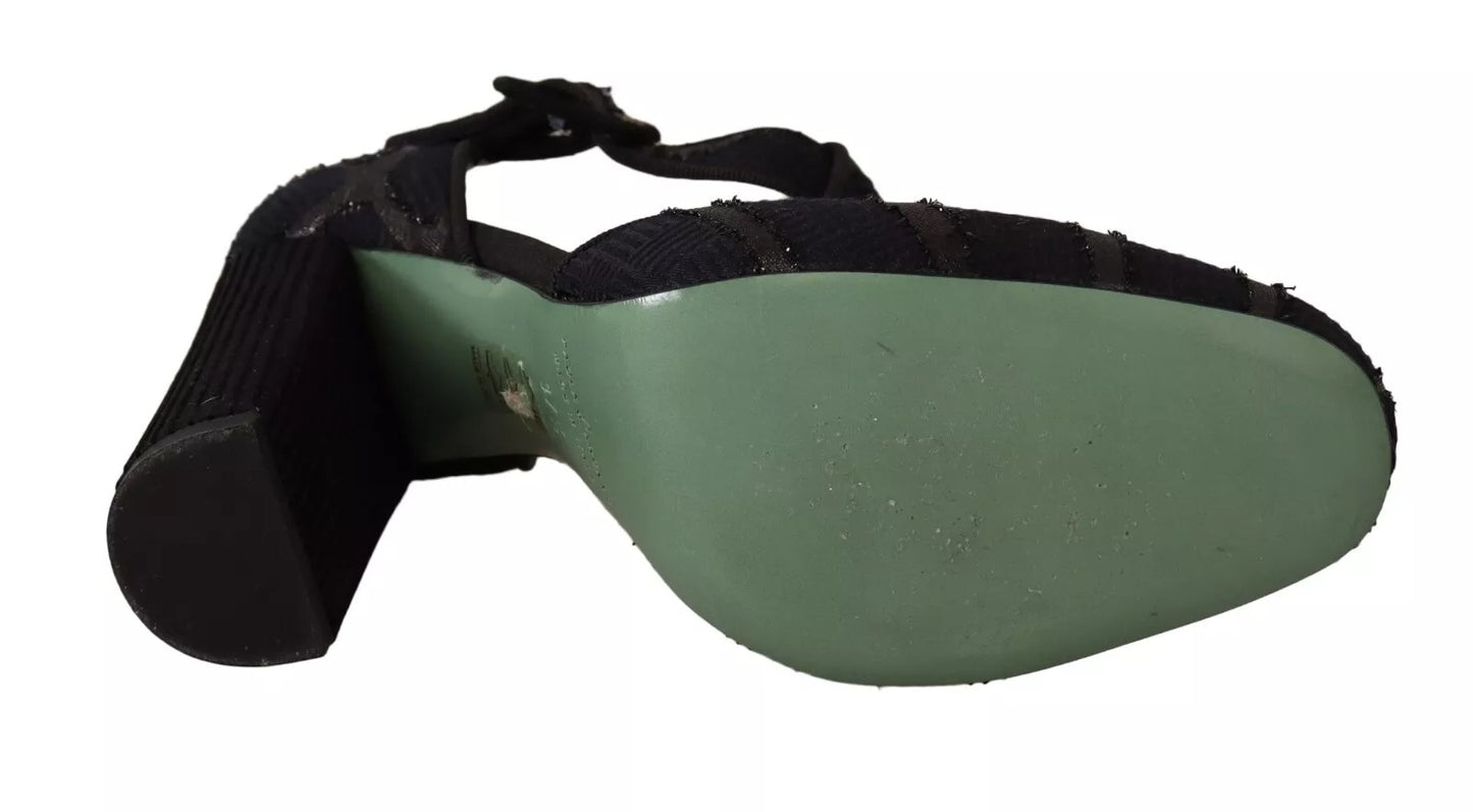 Black Suede Leather Block Heels Sandals Shoes