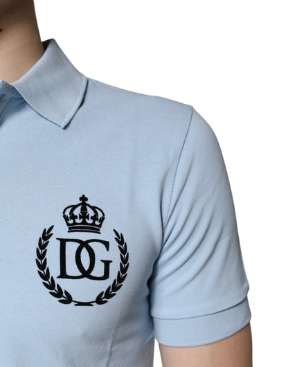 Sky Blue Cotton Crown Collared Polo T-shirt