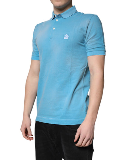 Blue Cotton Crown Collared Men Polo T-shirt