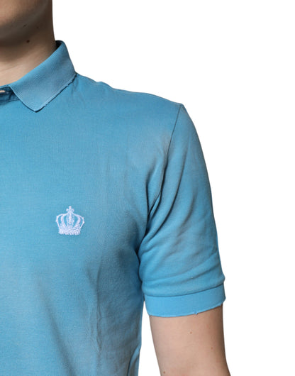 Blue Cotton Crown Collared Men Polo T-shirt