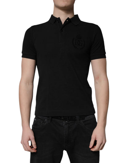 Black Cotton DG Logo Collared Polo T-shirt