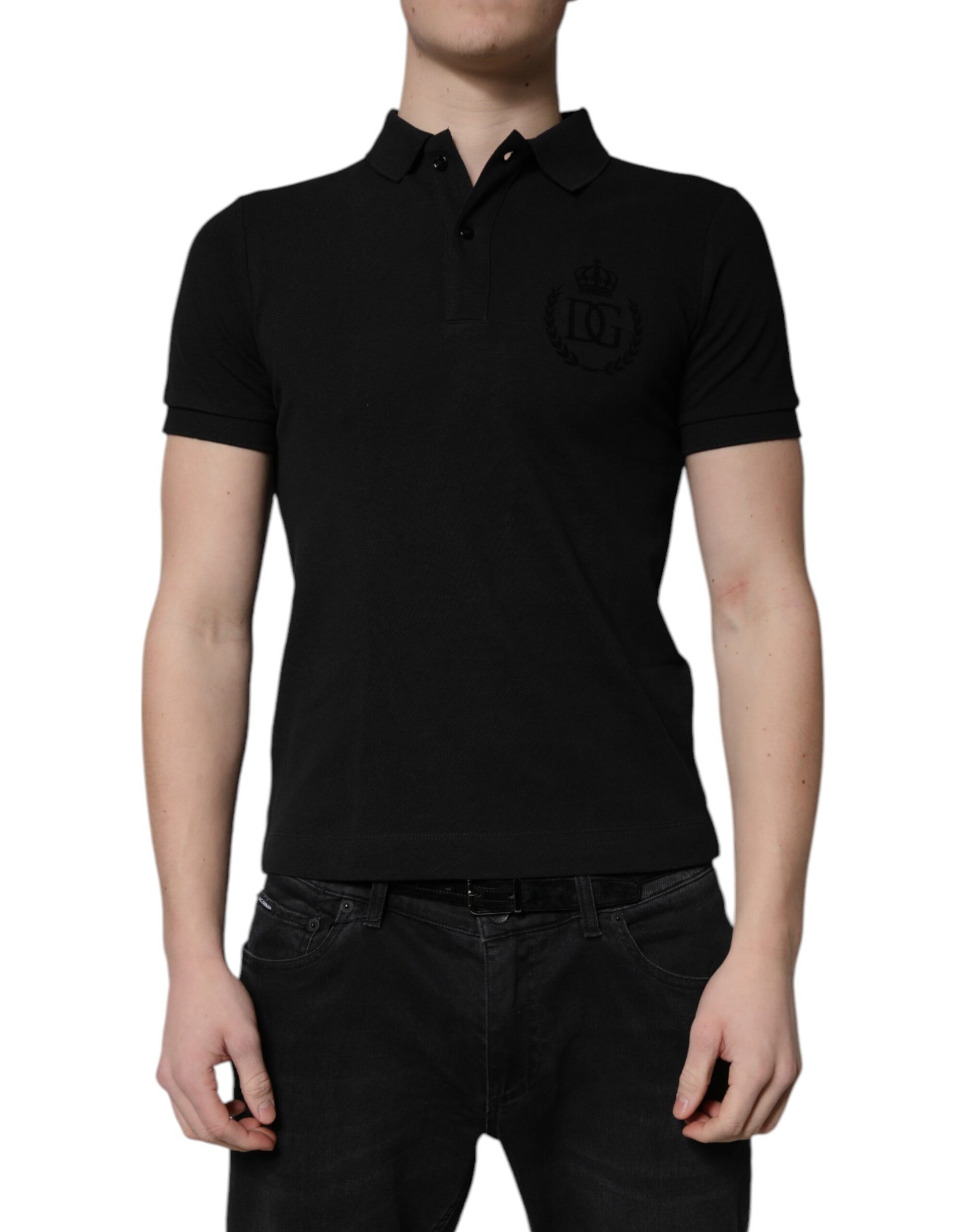 Black Cotton DG Logo Collared Polo T-shirt