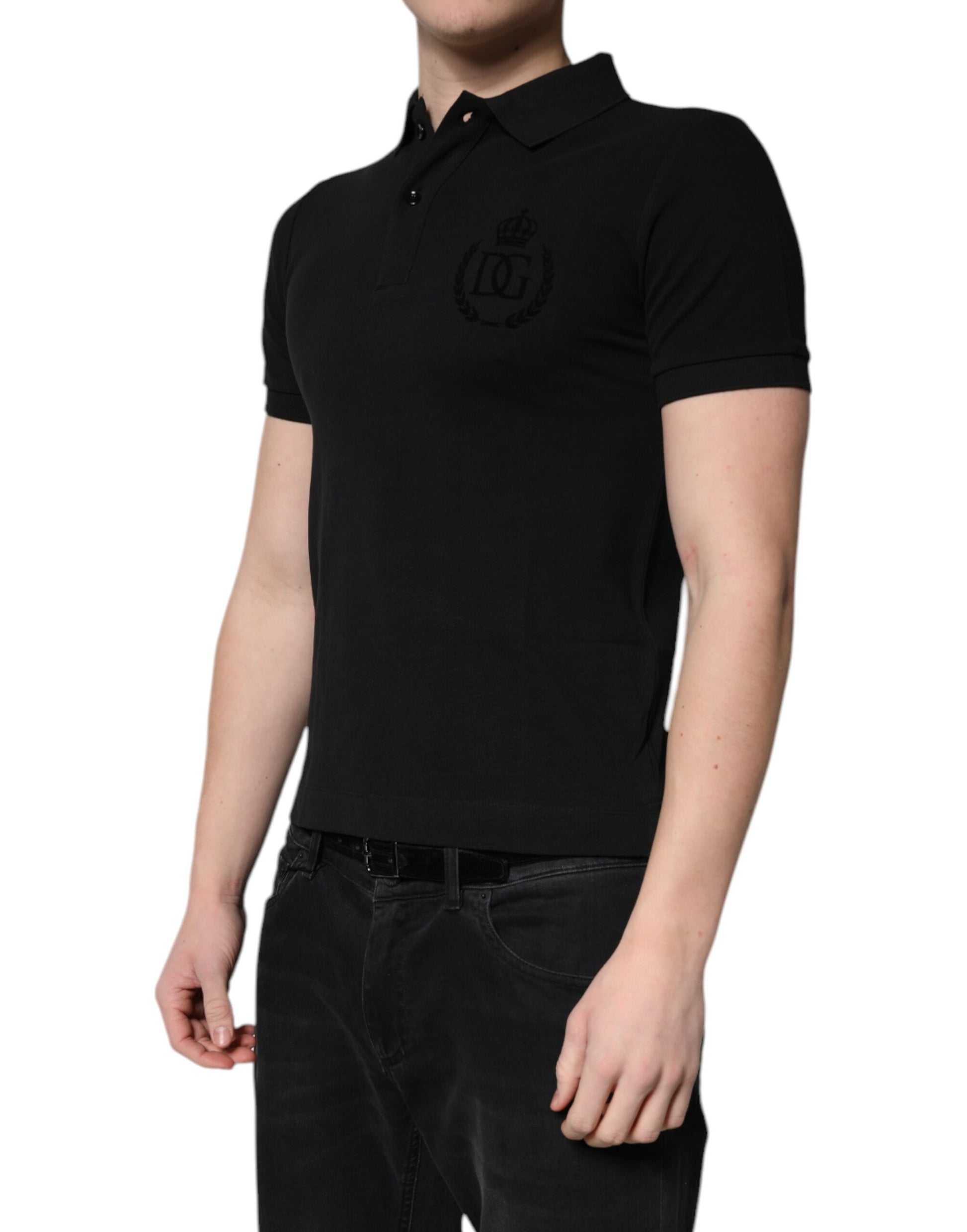 Black Cotton DG Logo Collared Polo T-shirt