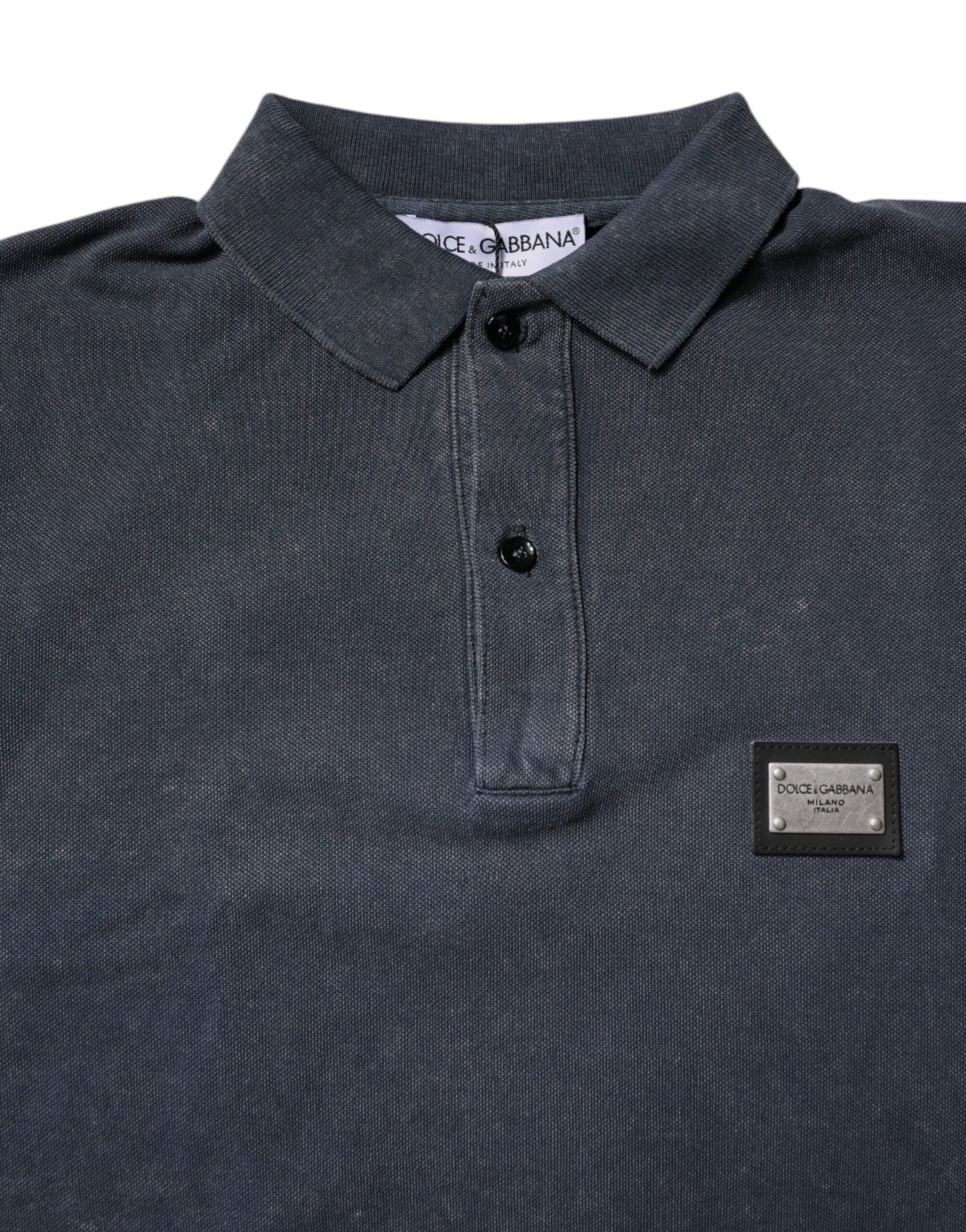 Dark Blue Logo Plaque Cotton Men Polo Shirt T-shirt
