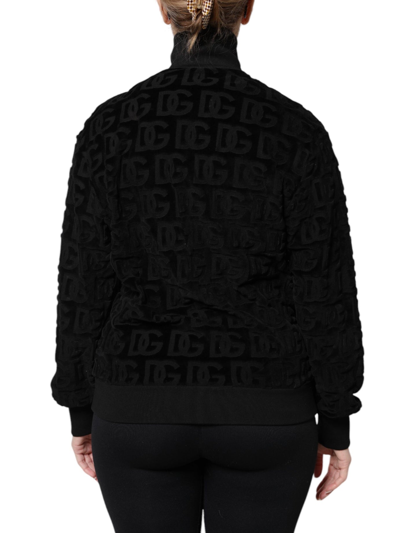 Black Logo Monogram Full Zip Bomber Jacket
