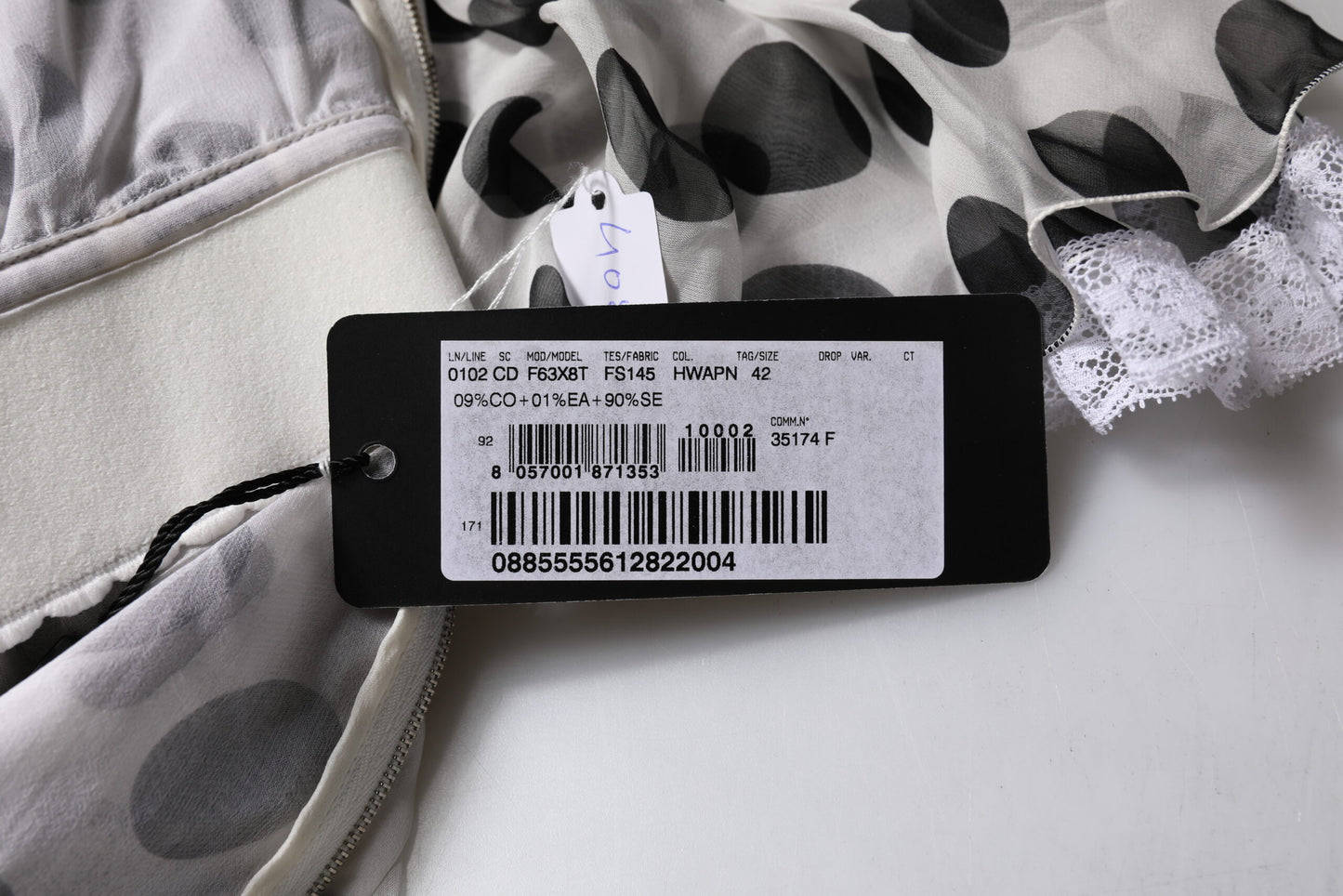 White Polka Dotted Silk Blend A-line Dress