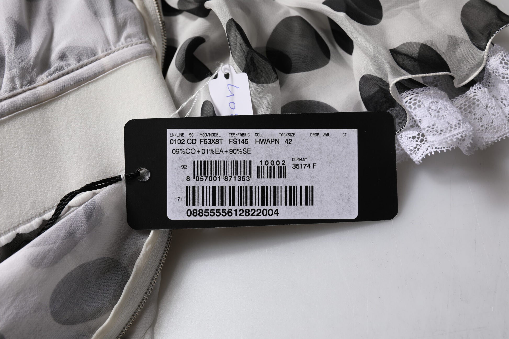 White Polka Dotted Silk Blend A-line Dress