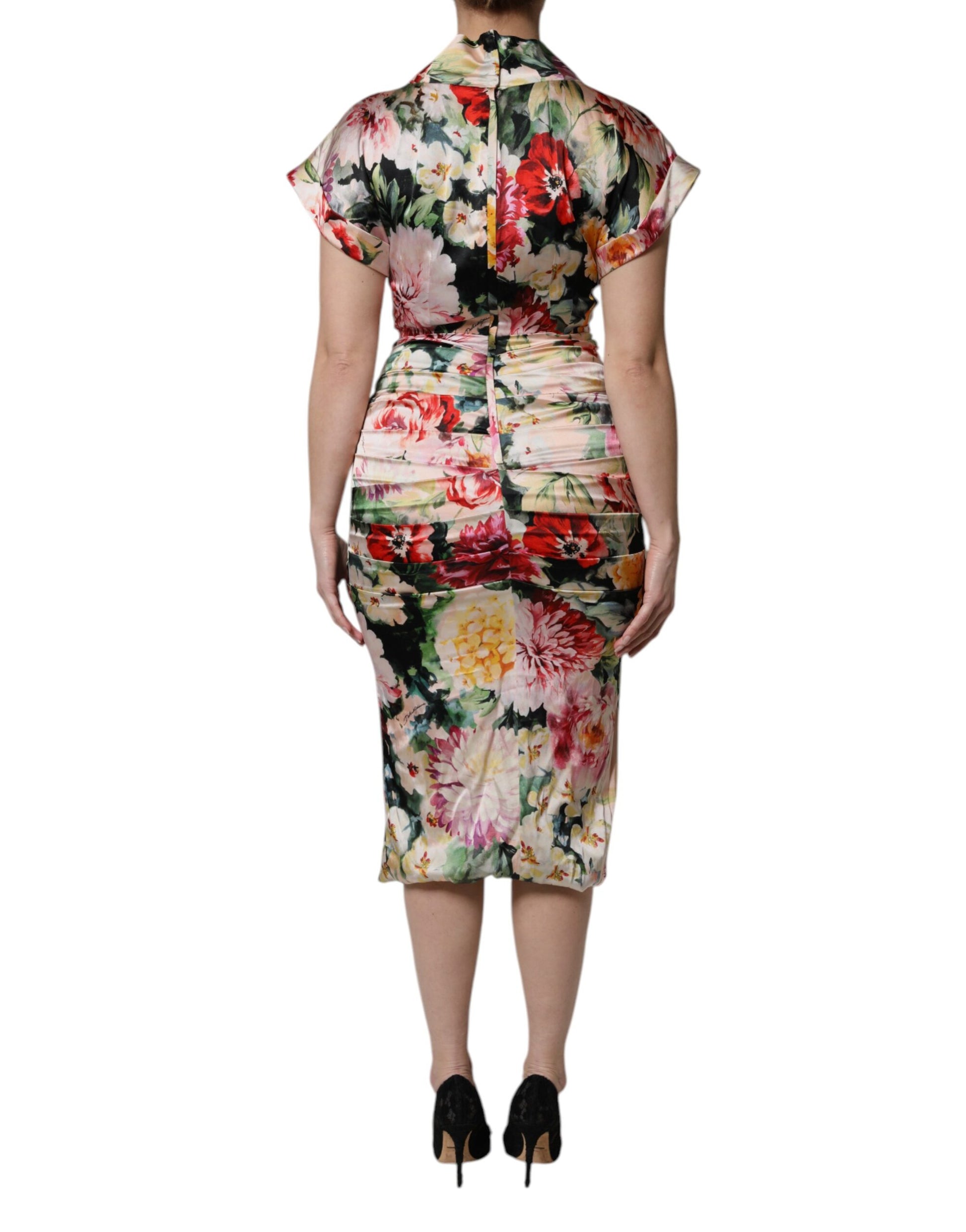 Multicolor Floral Short Sleeves Sheath Midi Dress