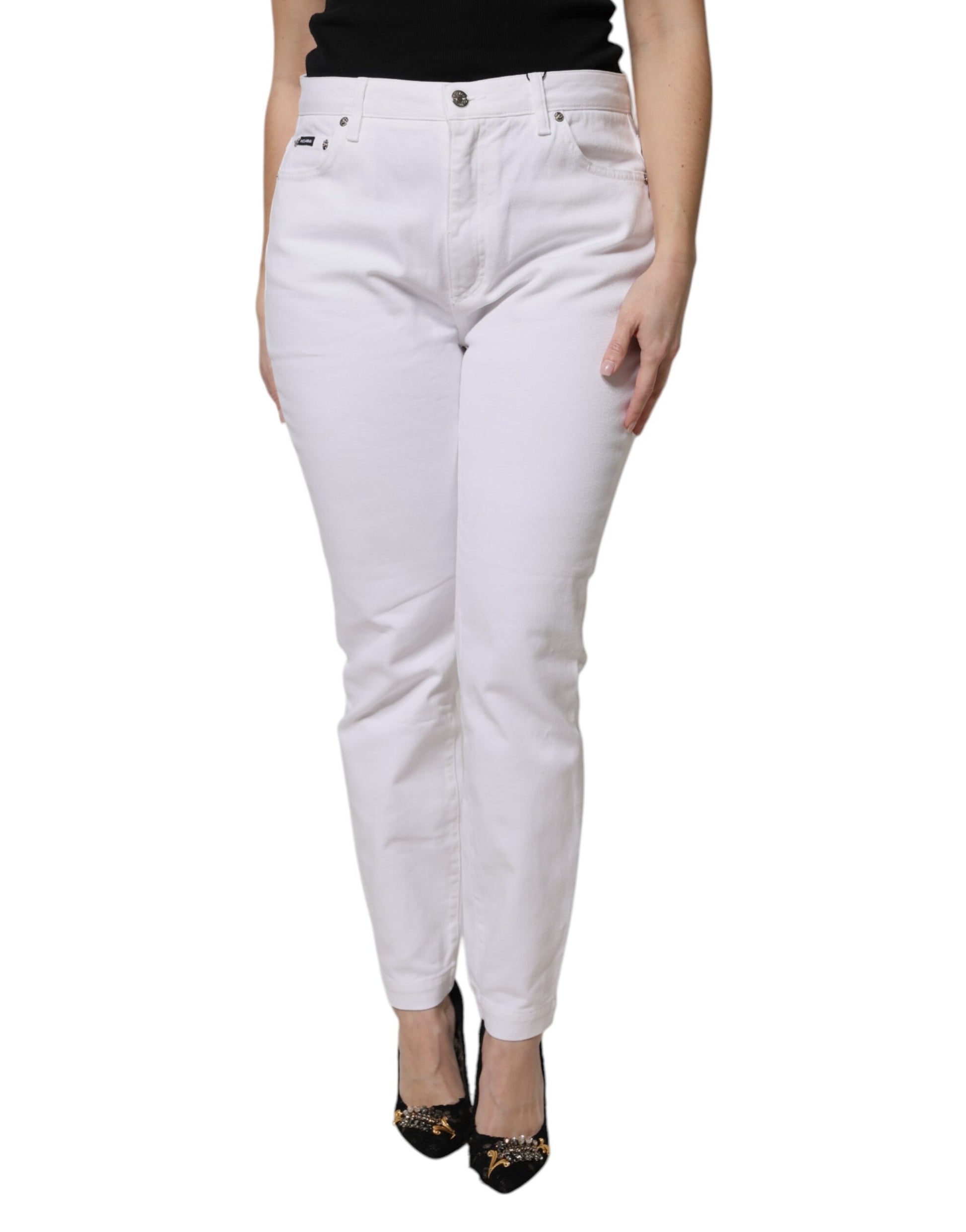 White Cotton Mid Waist Skinny Denim Jeans