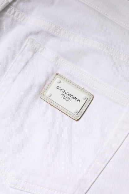 White Cotton Mid Waist Skinny Denim Jeans