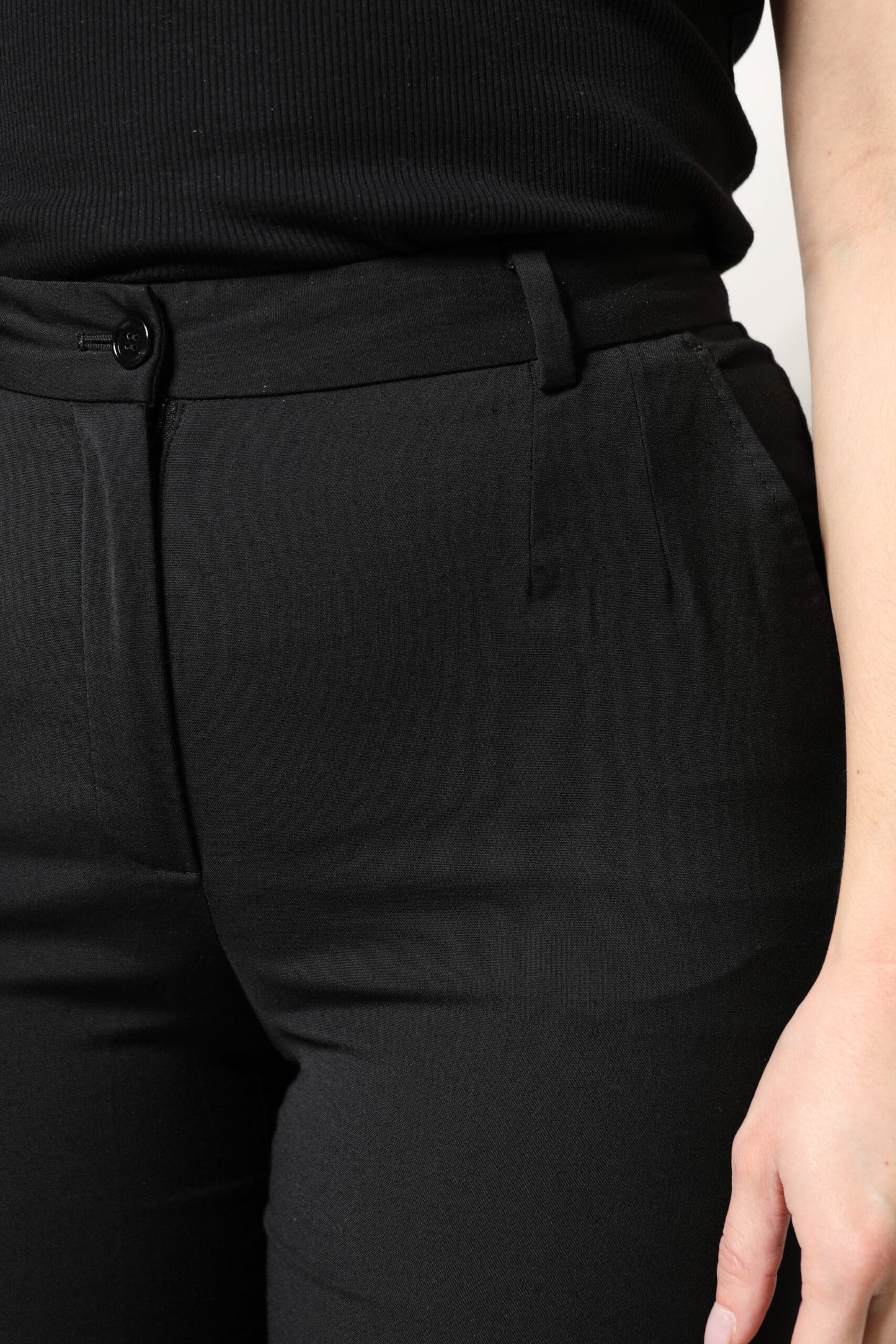 Black Polyester High Waist Slim Pants