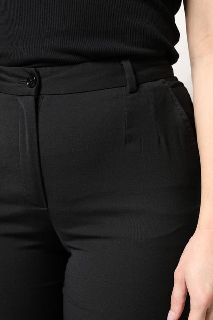 Black Polyester High Waist Slim Pants