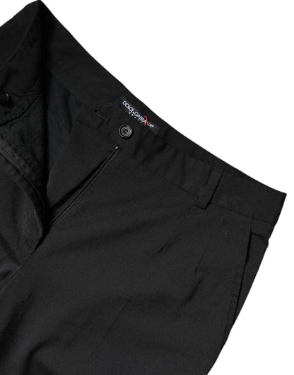 Black Polyester High Waist Slim Pants