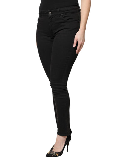 Black Cotton High Waist Skinny Denim Jeans