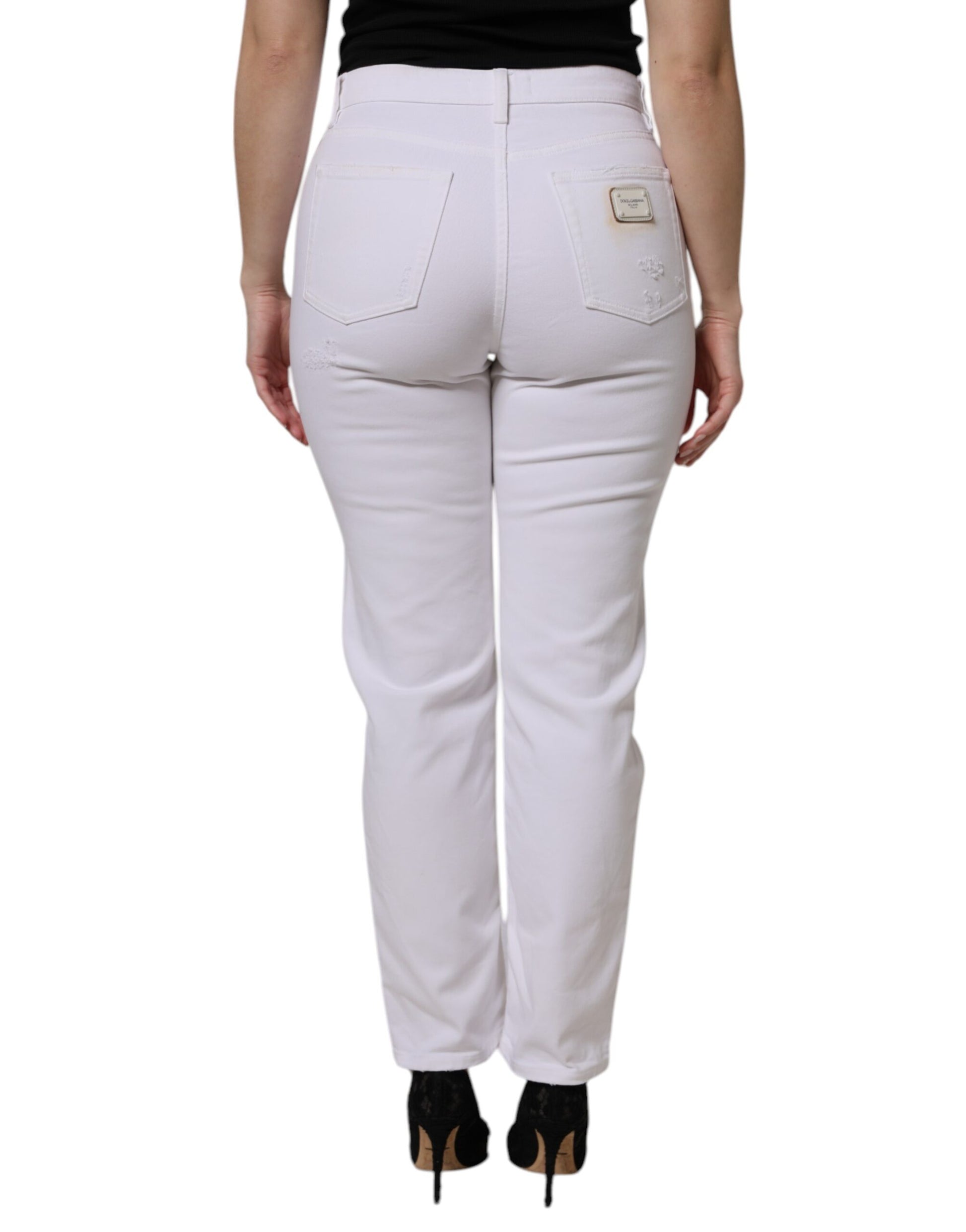 White Cotton High Waist Skinny Denim Jeans