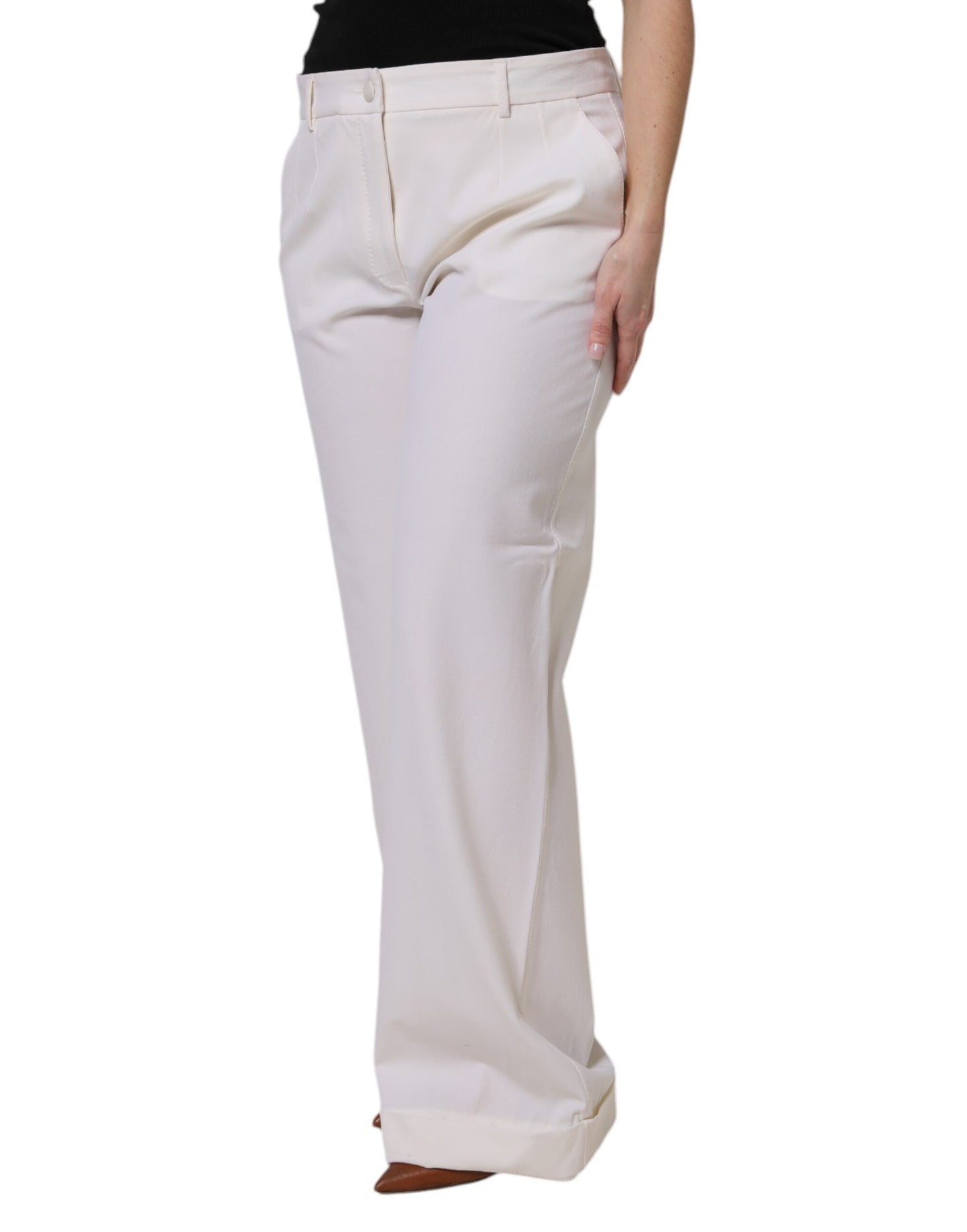 White Wool Mid Waist Wide Leg Pants