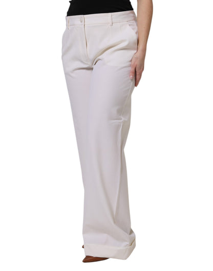 White Wool Mid Waist Wide Leg Pants