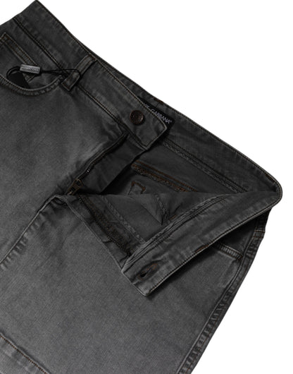 Gray Cotton Stretch Mid Waist Denim Mini Skirt