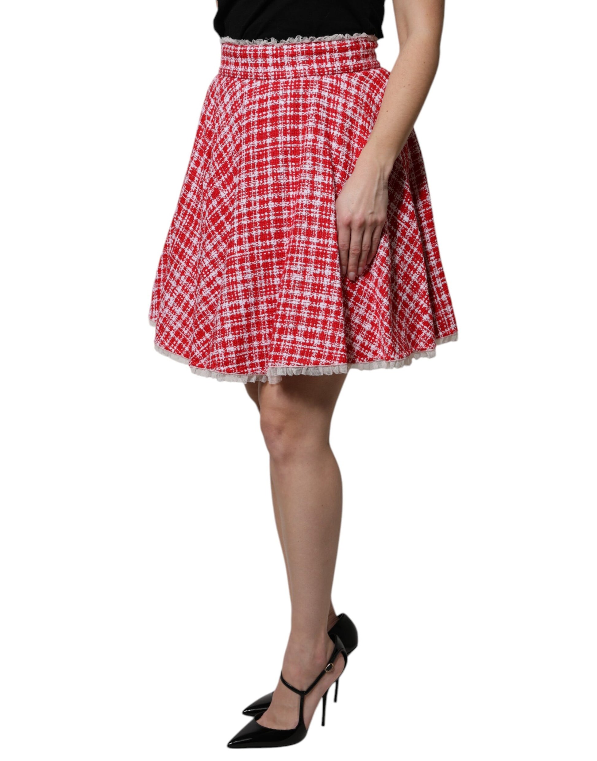 Red White High Waist A-line Above Knee Skirt