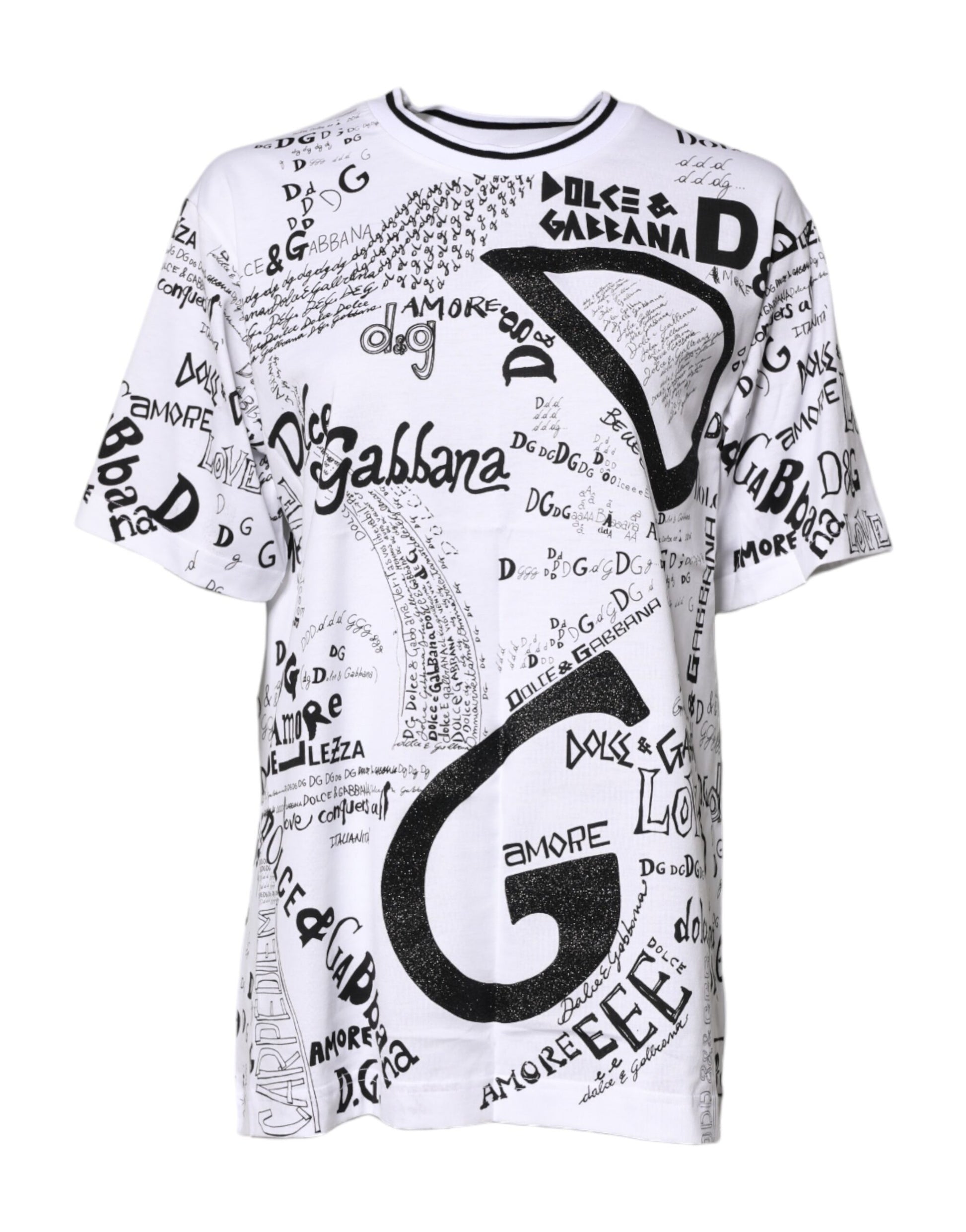 White Graffiti Print Cotton Crew Neck T-shirt