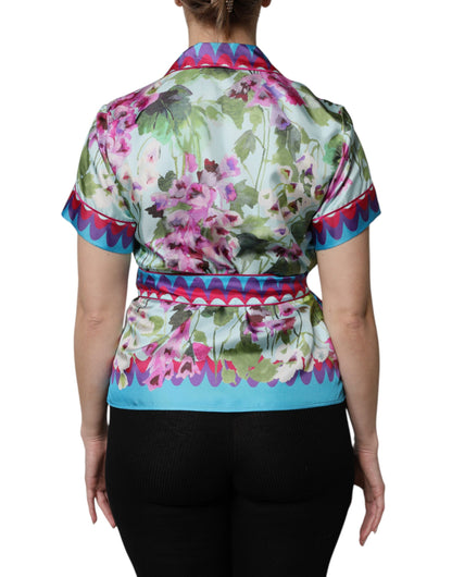 Multicolor Floral Collared Short Sleeve Top
