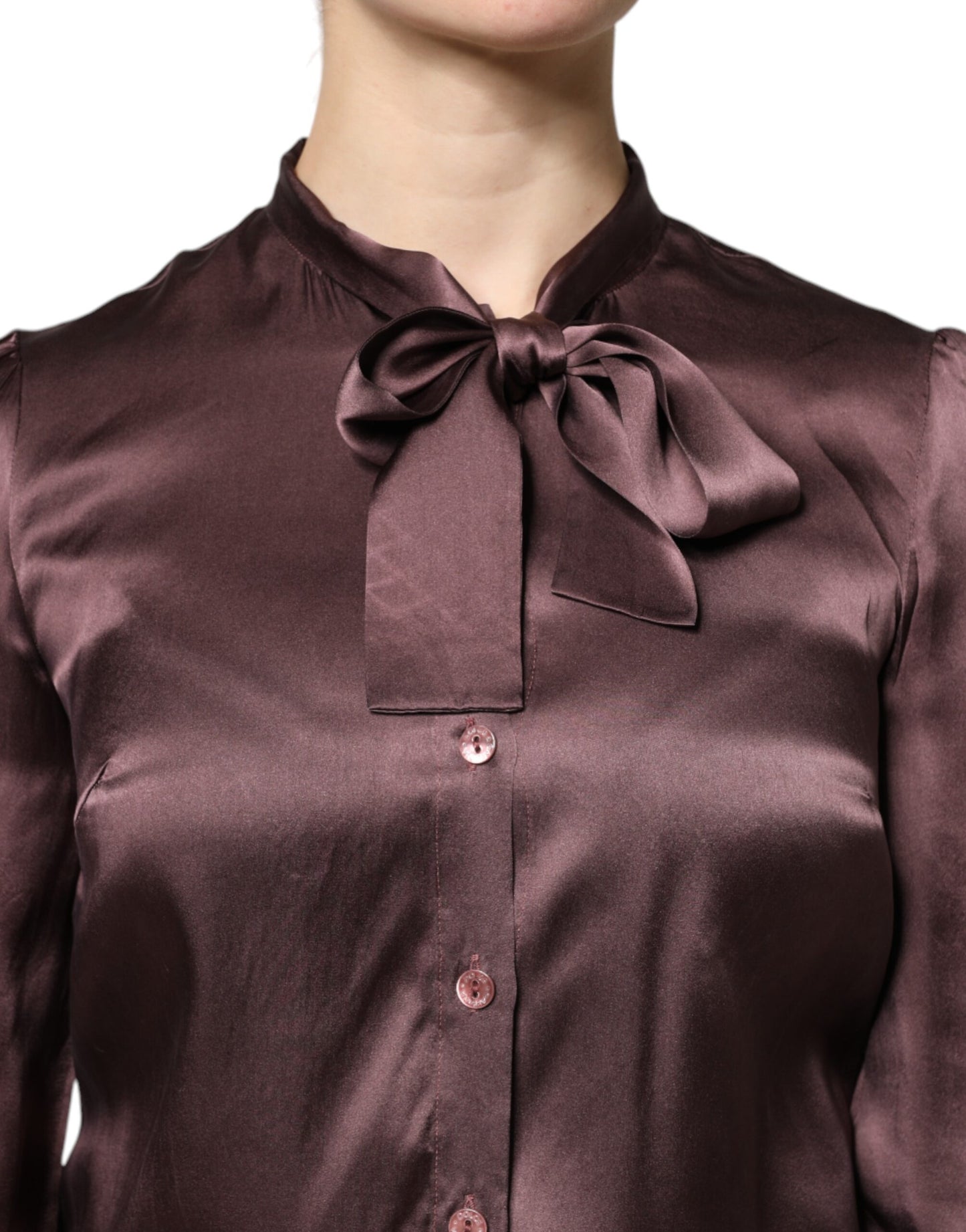 Brown Ascot Collar Long Sleeve Blouse Top