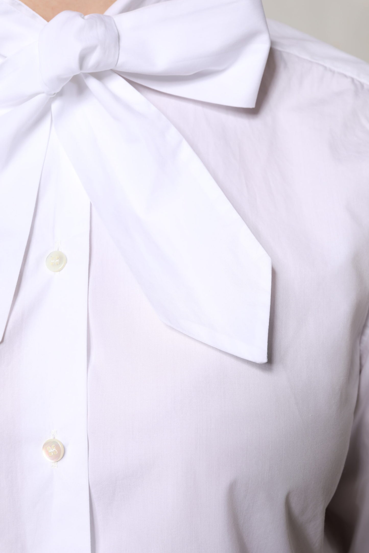 White Ascot Collar Long Sleeve Blouse Top