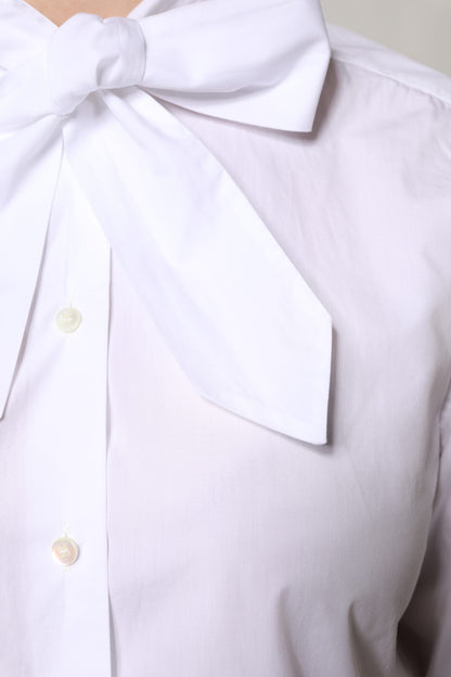 White Ascot Collar Long Sleeve Blouse Top