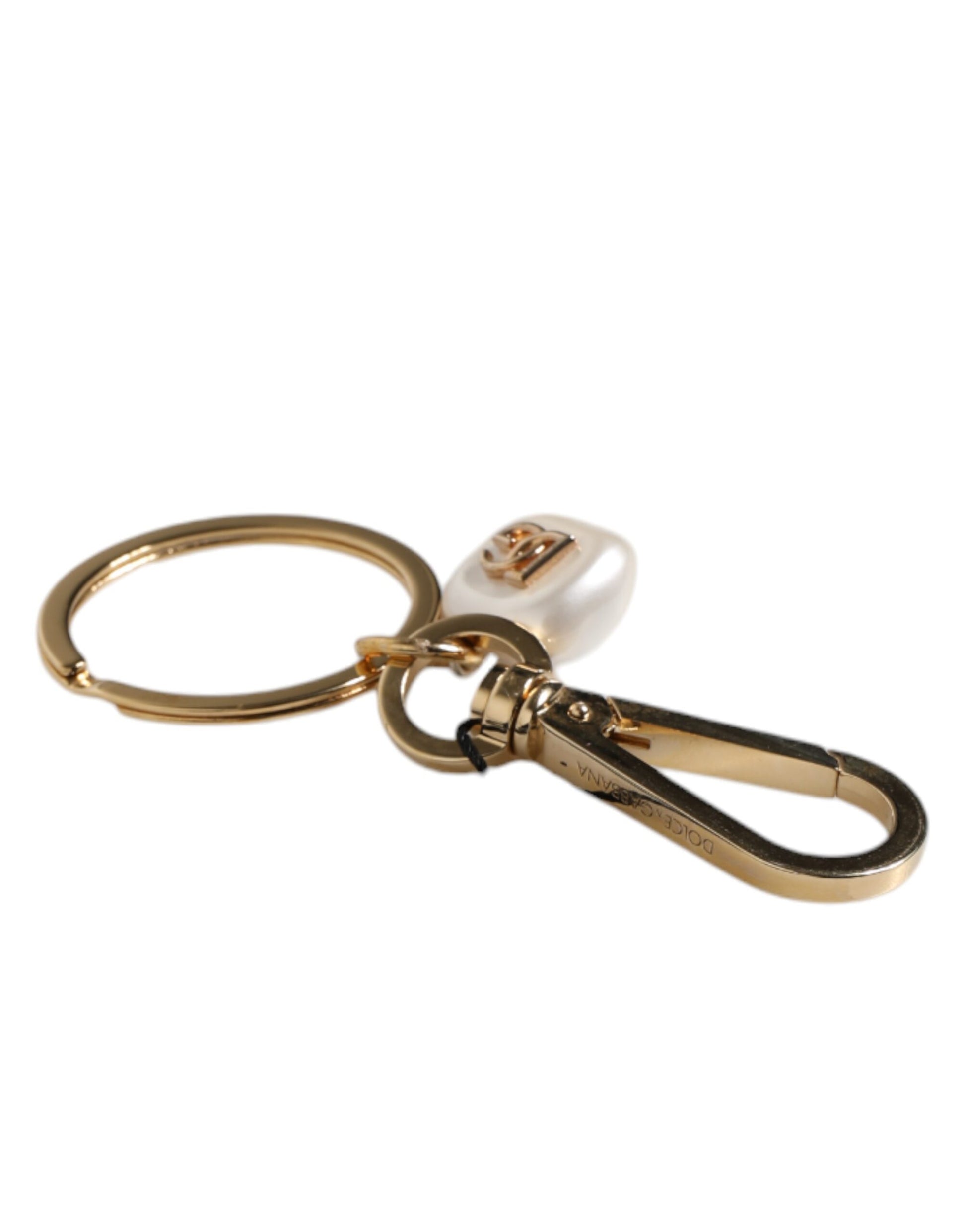 Chic Gold Brass Faux Pearl Letter Charm Keyring Keychain