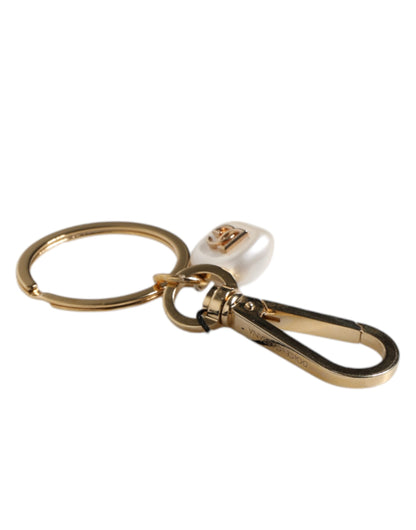 Chic Gold Brass Faux Pearl Letter Charm Keyring Keychain
