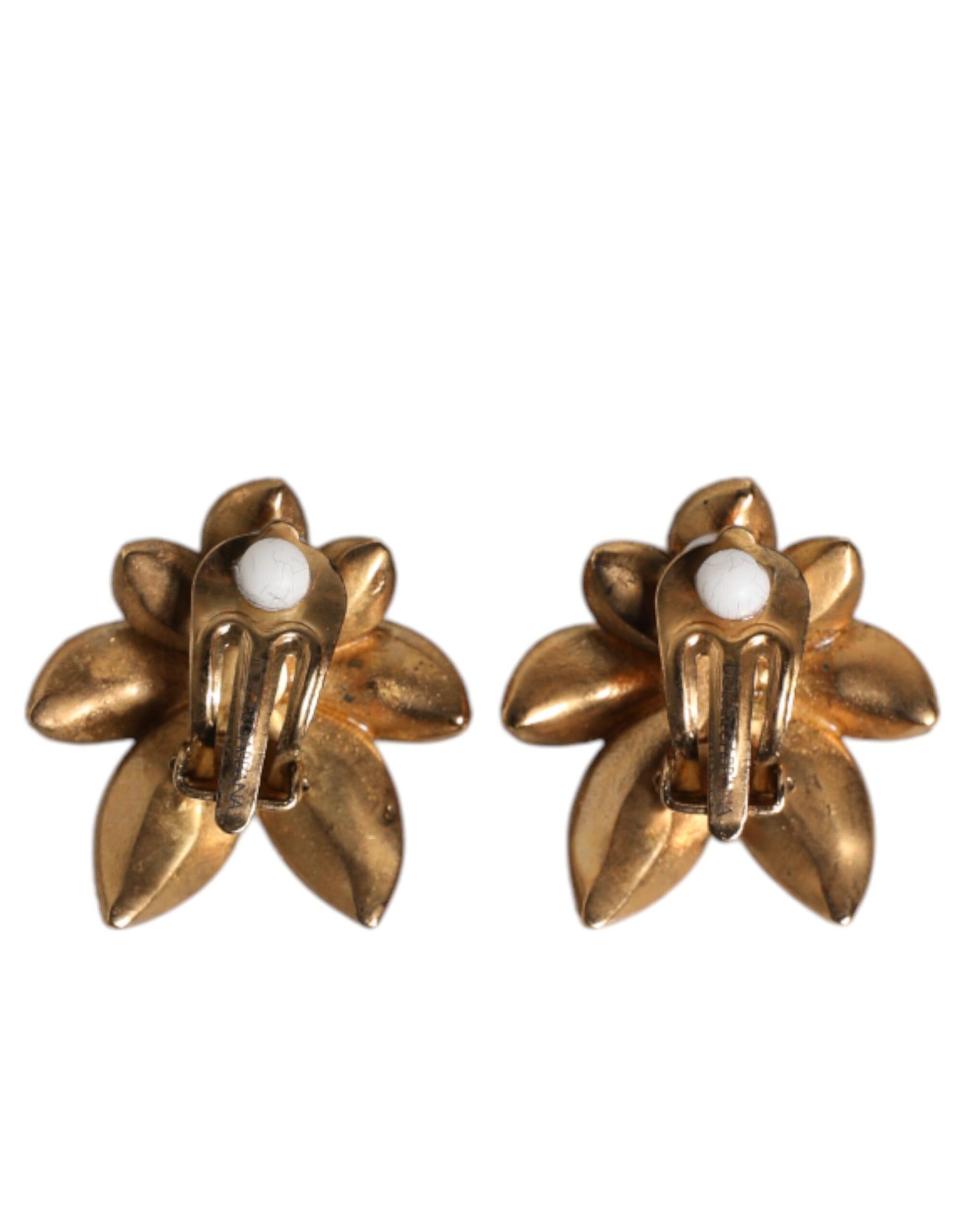 Gold Brass Purple Flower-Shaped Crystals Clip On Earrings