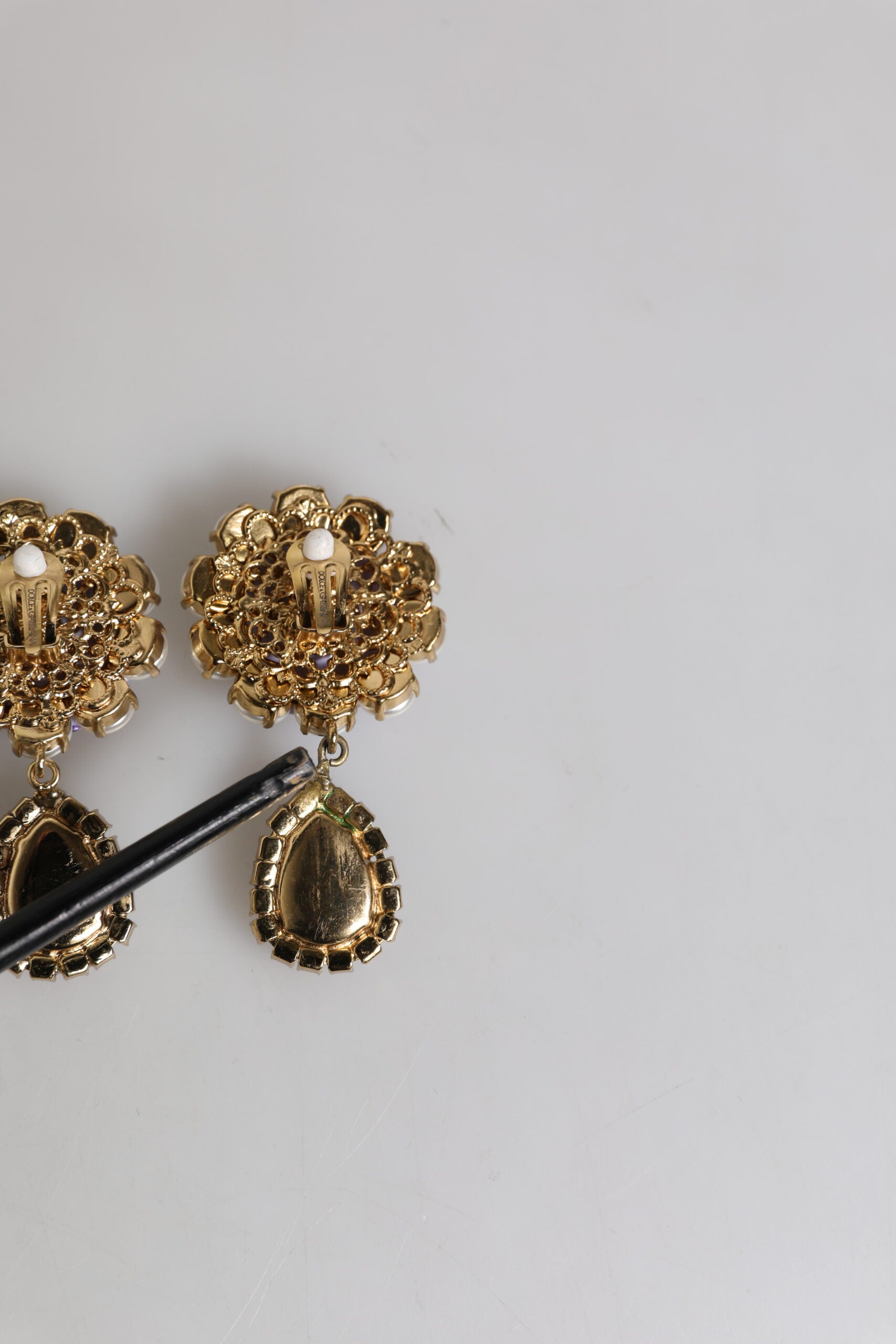 Purple Flower Pearl Teardrop Crystals Clip On Earrings