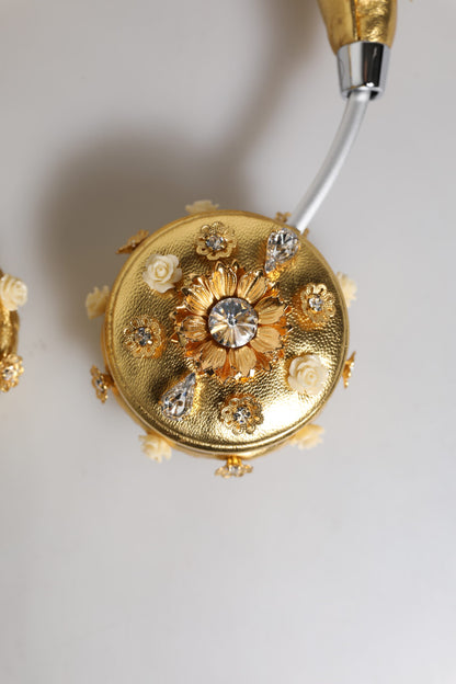 Gold Leather Floral Crystal Angel Headset Headphones