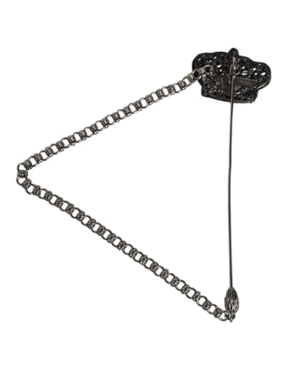 Silver Tone Brass Crown Chain Women Brooch Lapel Pin