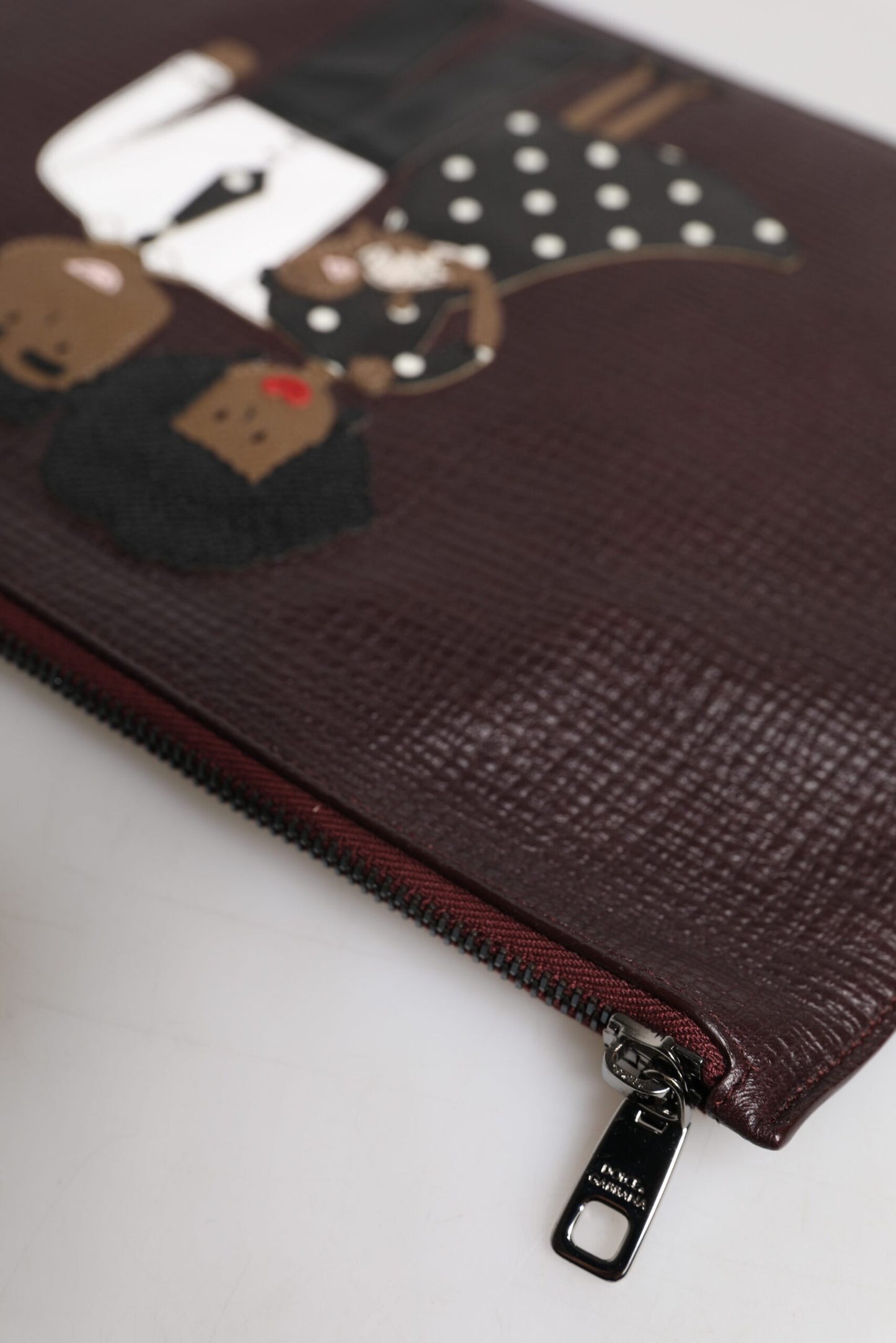 Brown Leather #DGFAMILY Embellished Men Clutch Pouch Bag