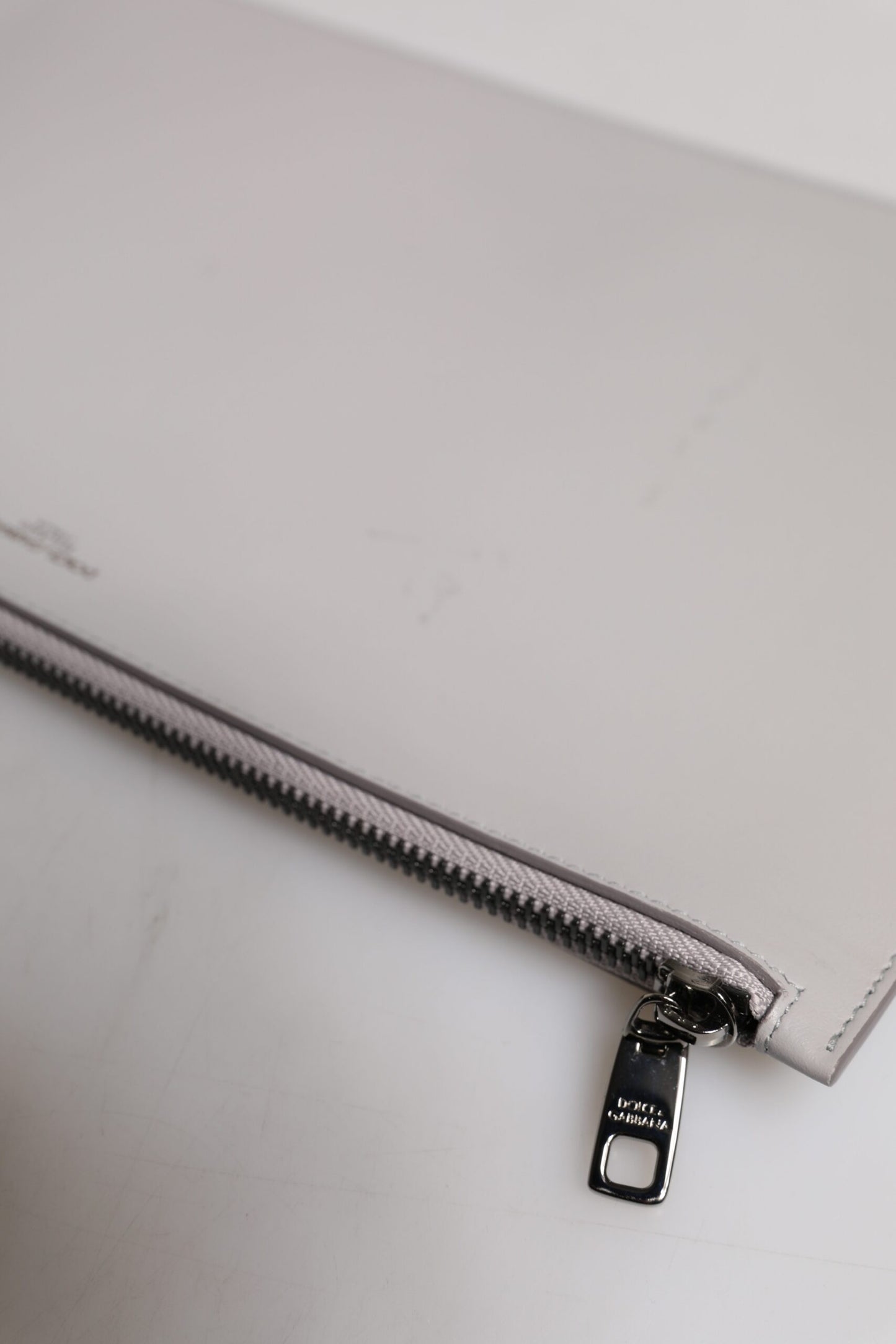 Gray Solid Leather DG Logo Men Clutch Zip Pouch Bag