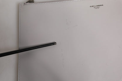 Gray Solid Leather DG Logo Men Clutch Zip Pouch Bag