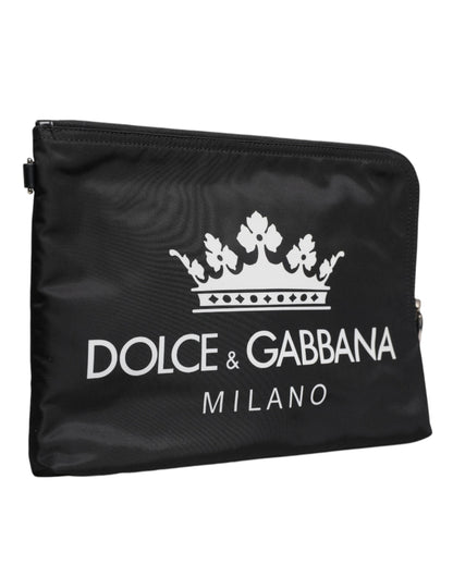 Black DG Milano Print Nylon Pouch Clutch Bag