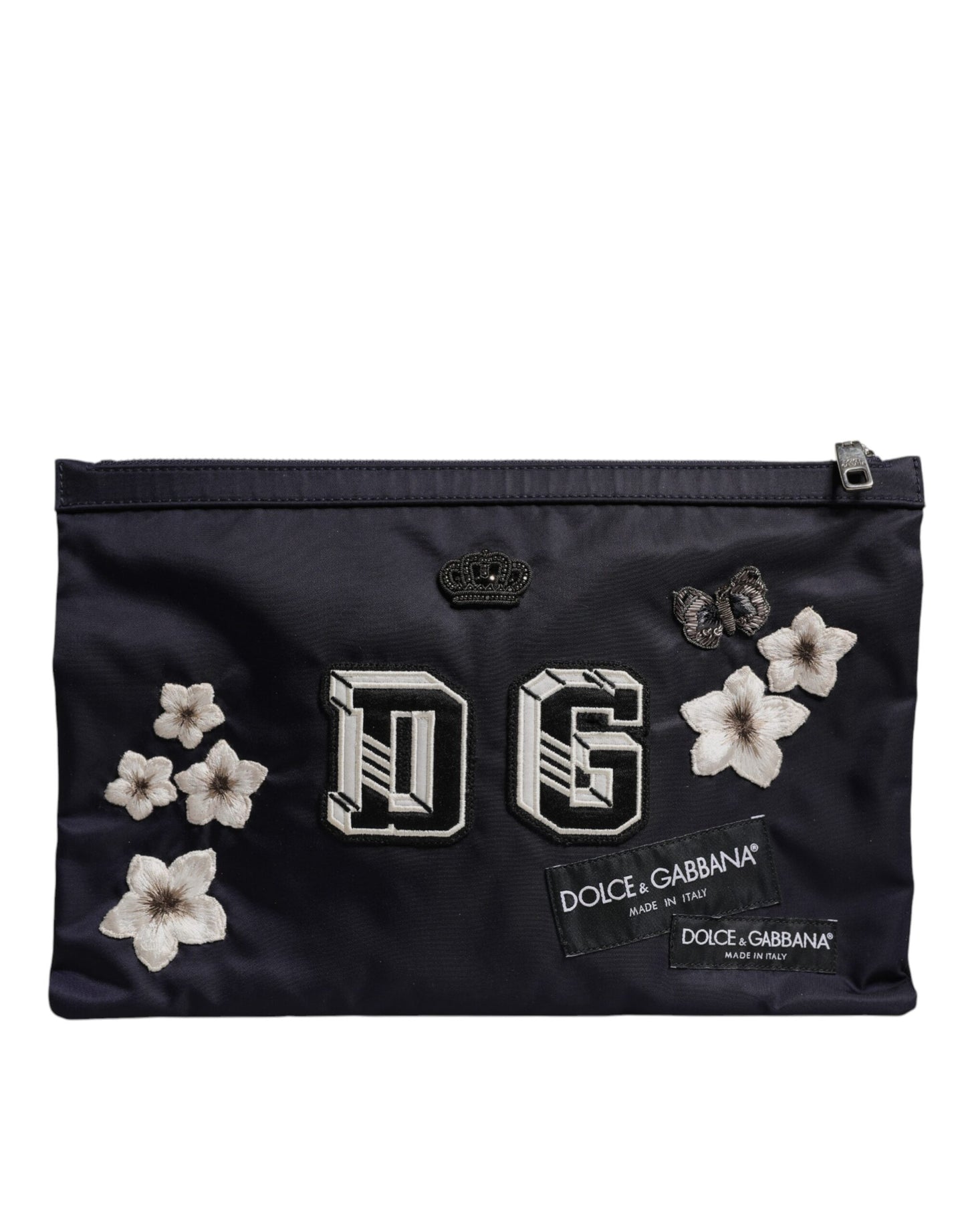 Blue DG Logo Patch Embellished Pouch Clutch Bag