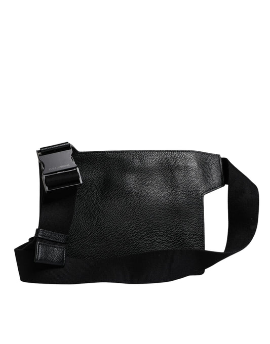 Black Calfskin Leather Messenger Crossbody Bag