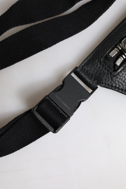 Black Calfskin Logo Plaque Belt Waist Men Fanny Pack Bag
