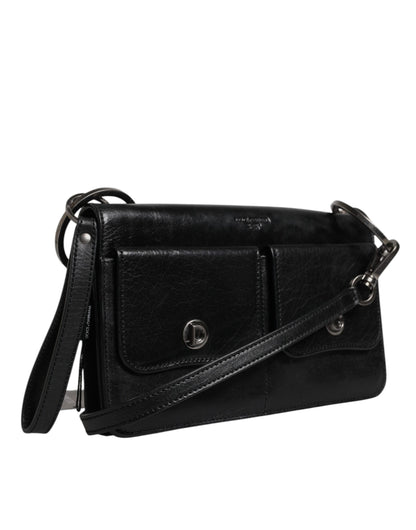 Black Leather Logo Purse Shoulder Crossbody Bag