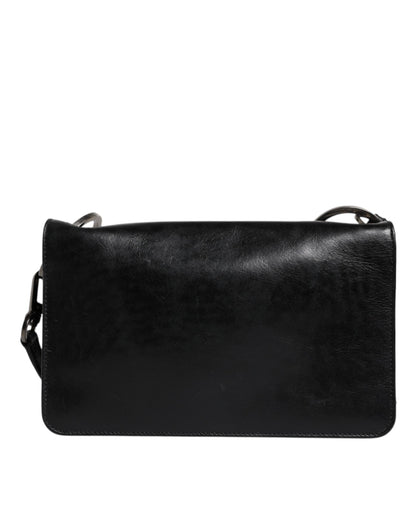 Black Leather Logo Purse Shoulder Crossbody Bag