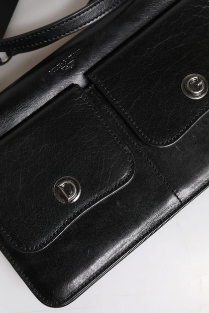 Black Leather Logo Purse Shoulder Crossbody Bag